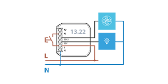 Connection diagram Type 13.22 with CP function - Bell + Light